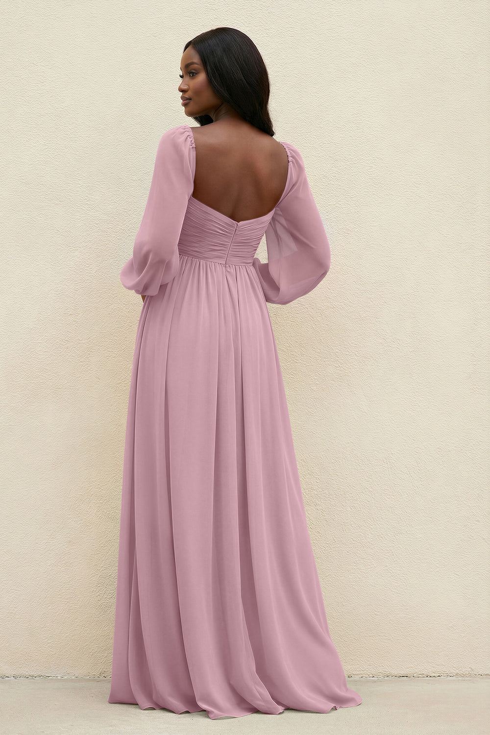 Sweetheart Long Sleeve A-Line Bridesmaid Dress in Vintage Mauve