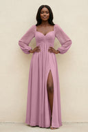 Sweetheart Long Sleeve A - Line Bridesmaid Dress in Vintage Mauve - SHE IS ME Bridesmaid Dresses