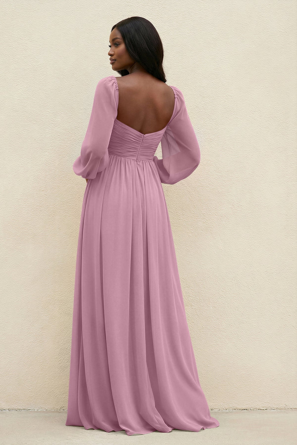 Sweetheart Long Sleeve A - Line Bridesmaid Dress in Vintage Mauve - KISS BRIDAL Bridesmaid Dresses
