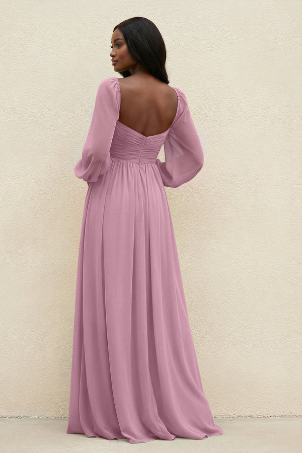 Sweetheart Long Sleeve A - Line Bridesmaid Dress in Vintage Mauve - SHE IS ME Bridesmaid Dresses