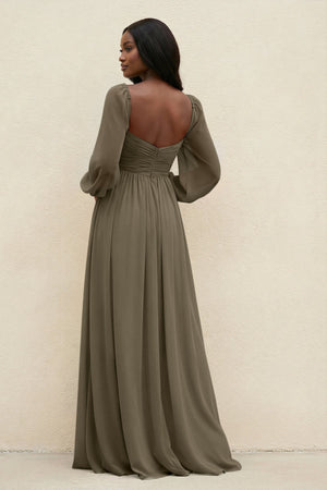 Sweetheart Long Sleeve A - Line Bridesmaid Dress in Willow Green - SHE IS ME Bridesmaid Dresses