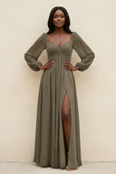 Sweetheart Long Sleeve A - Line Bridesmaid Dress in Willow Green - SHE IS ME Bridesmaid Dresses