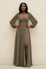 Sweetheart Long Sleeve A - Line Bridesmaid Dress in Willow Green - KISS BRIDAL Bridesmaid Dresses