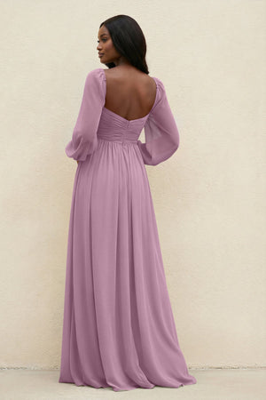 Sweetheart Long Sleeve A - Line Bridesmaid Dress in Wisteria - SHE IS ME Bridesmaid Dresses