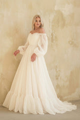 Sweetheart Long Sleeves Tulle Wedding Dress in Ivory - KISS BRIDAL Wedding Dresses