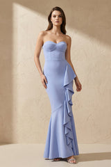Sweetheart Maxi Dress with Drape in Sky Blue - KISSBRIDAL