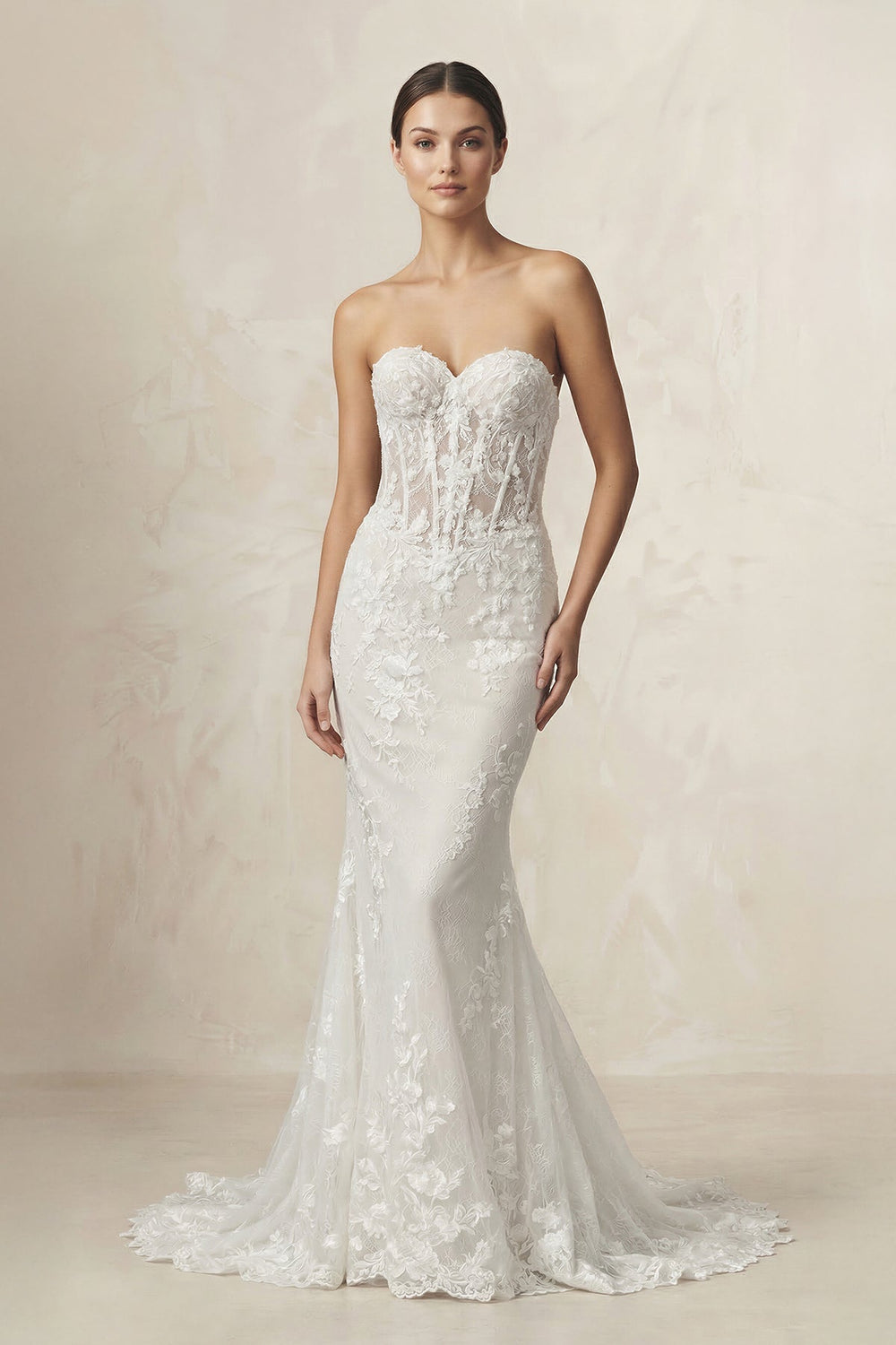 Sweetheart Mermaid Appliqued Corset Wedding Dress in Ivory - SHE IS ME Wedding Dresses