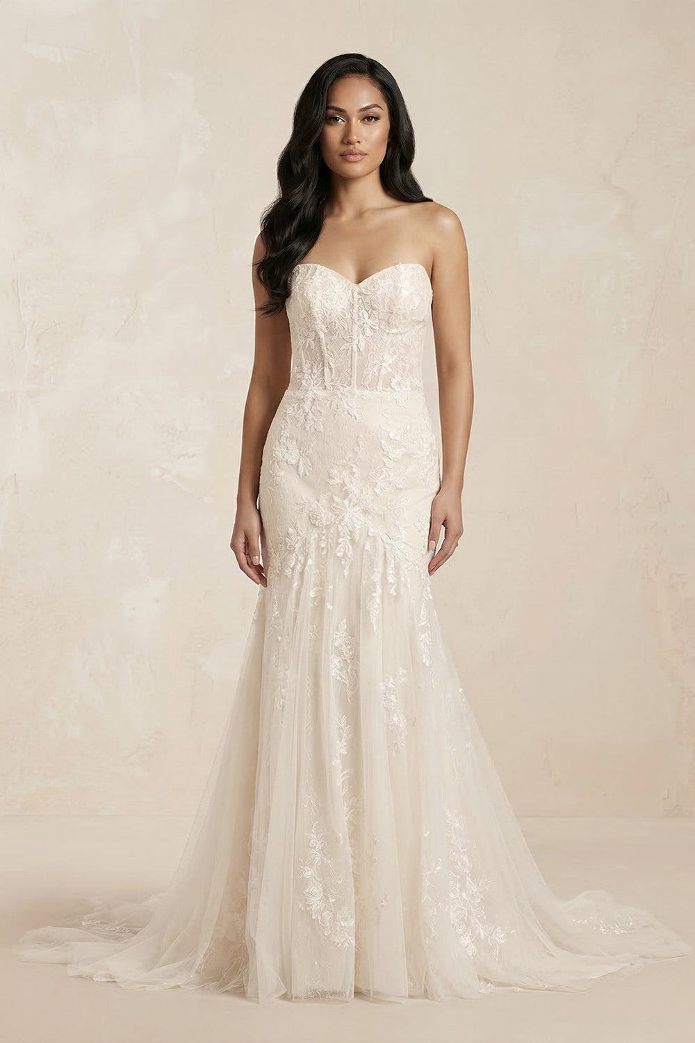 Sweetheart Mermaid Appliqued Tulle Wedding Dress in Ivory - KISS BRIDAL Wedding Dresses
