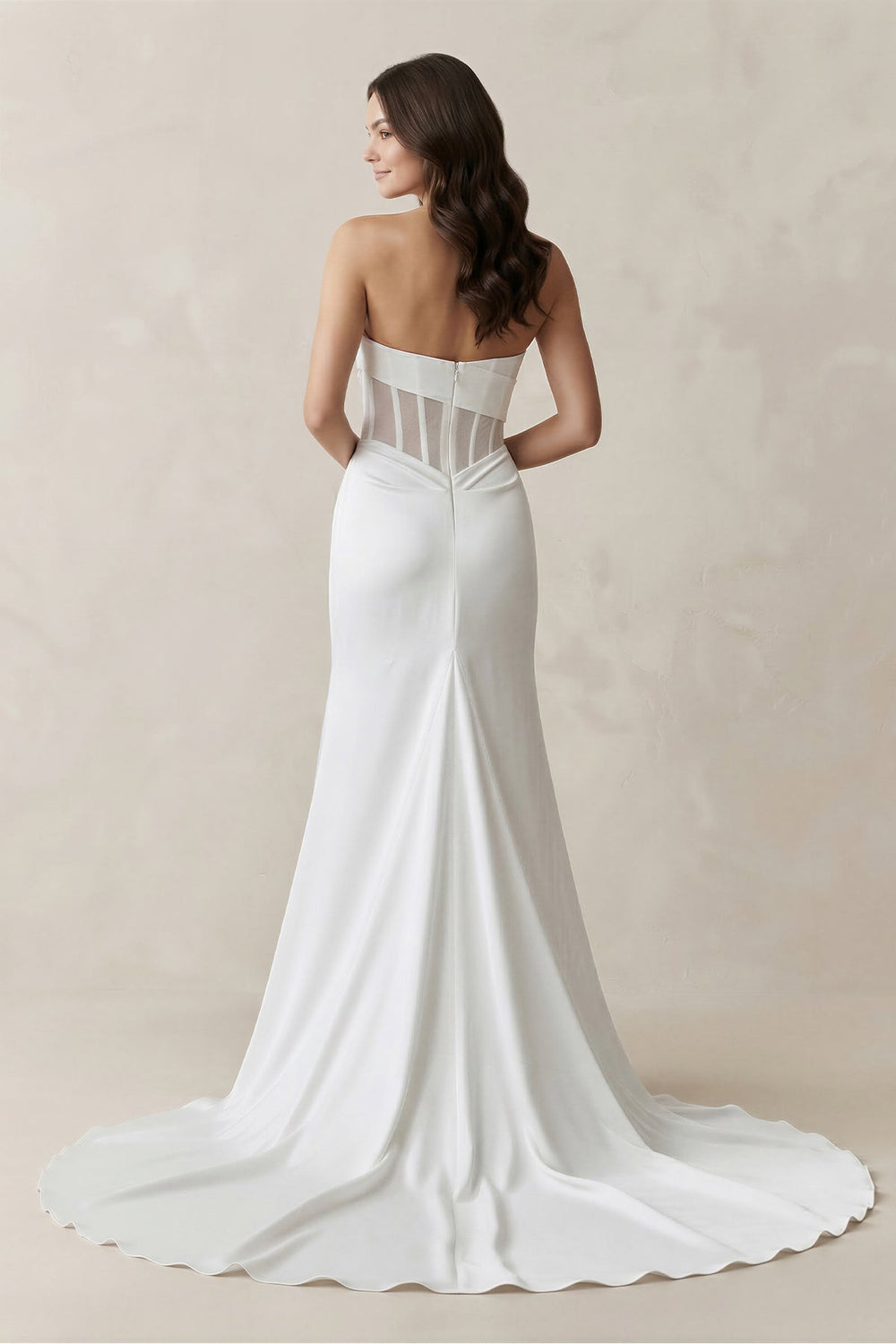 Sweetheart Mermaid Satin Corset Wedding Dress in White - KISS BRIDAL Wedding Dresses