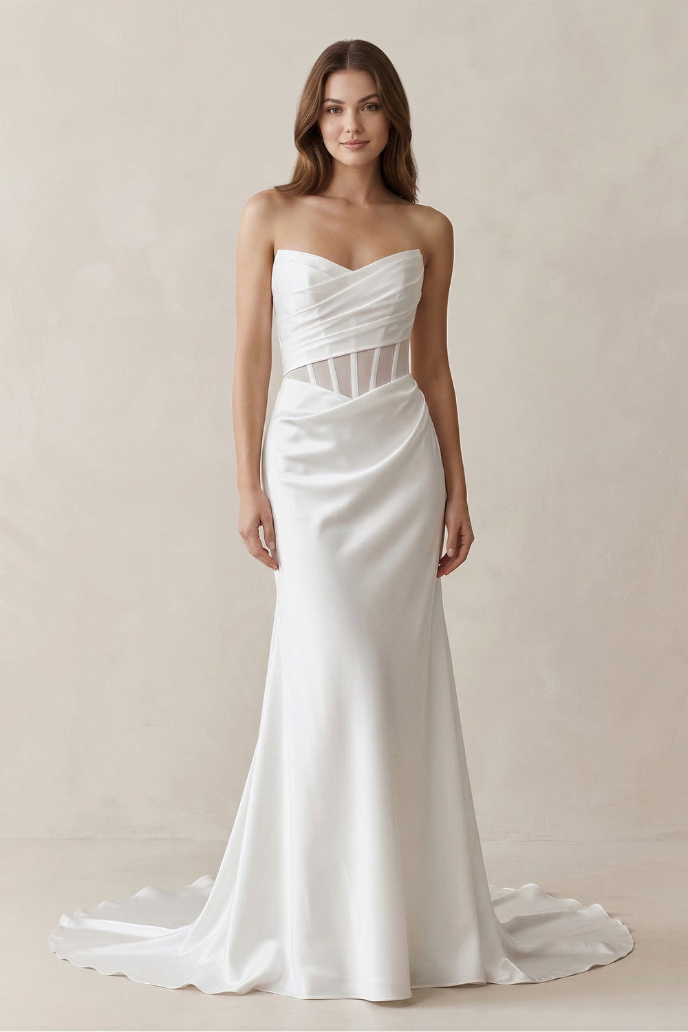 Sweetheart Mermaid Satin Corset Wedding Dress in White - KISS BRIDAL Wedding Dresses