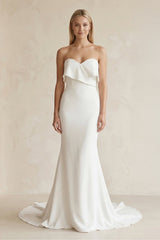 Sweetheart Mermaid Satin Ruffled Wedding Dress in White - KISS BRIDAL Wedding Dresses