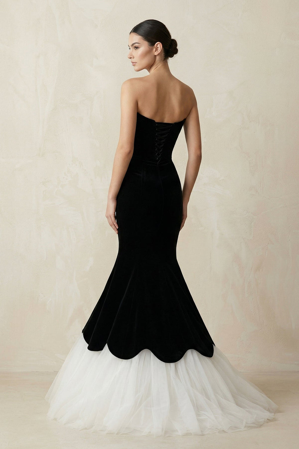 Sweetheart Mermaid Satin Tulle Maxi Wedding Dress in Black - KISS BRIDAL Wedding Dresses