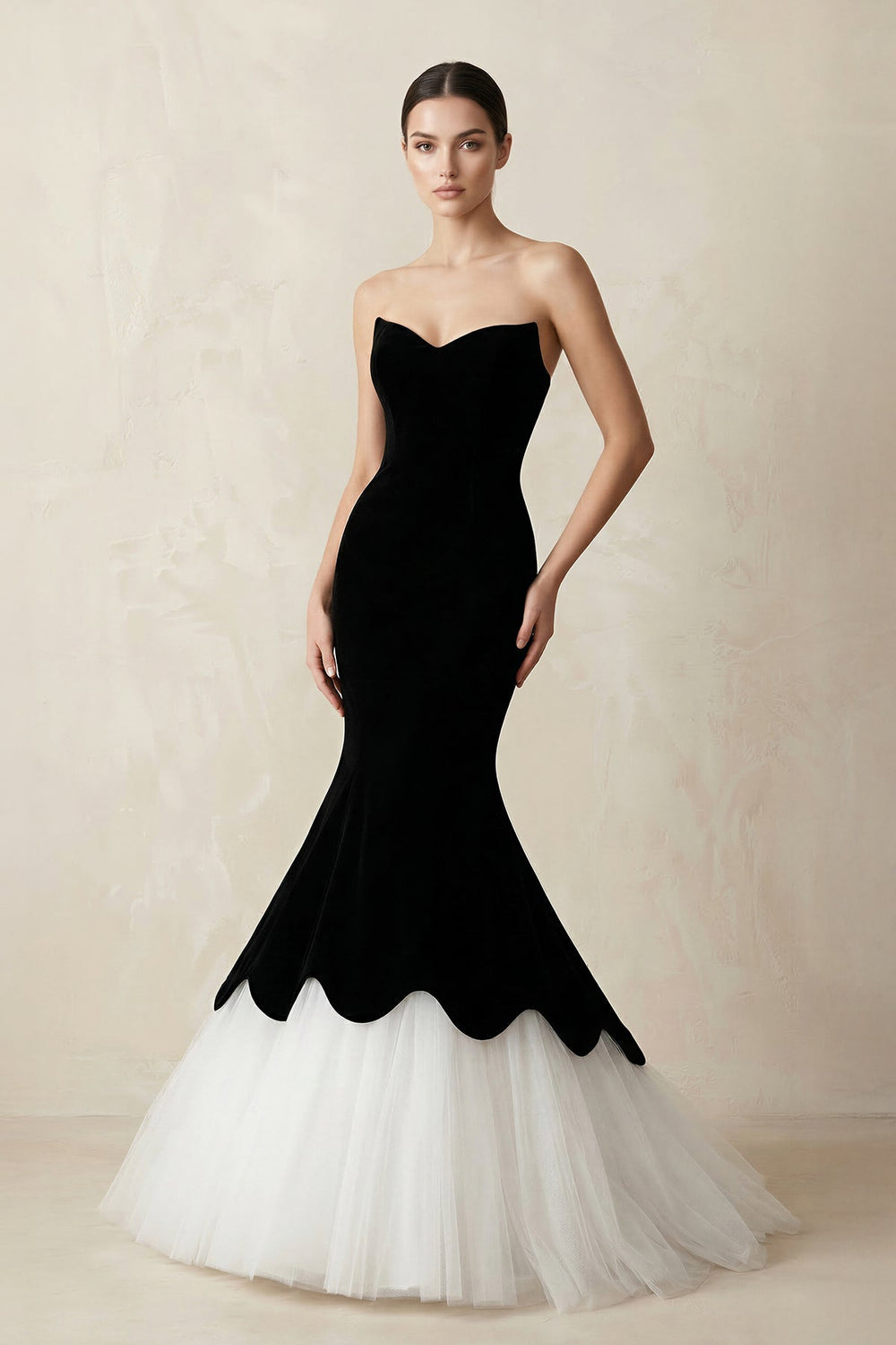 Sweetheart Mermaid Satin Tulle Maxi Wedding Dress in Black - KISS BRIDAL Wedding Dresses