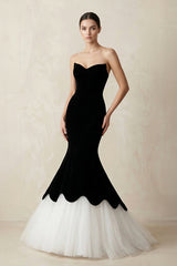 Sweetheart Mermaid Satin Tulle Maxi Wedding Dress in Black - KISS BRIDAL Wedding Dresses