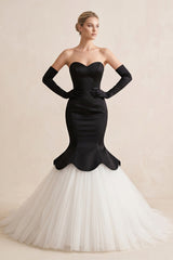 Sweetheart Mermaid Satin Tulle Wedding Dress in Black - KISS BRIDAL Wedding Dresses
