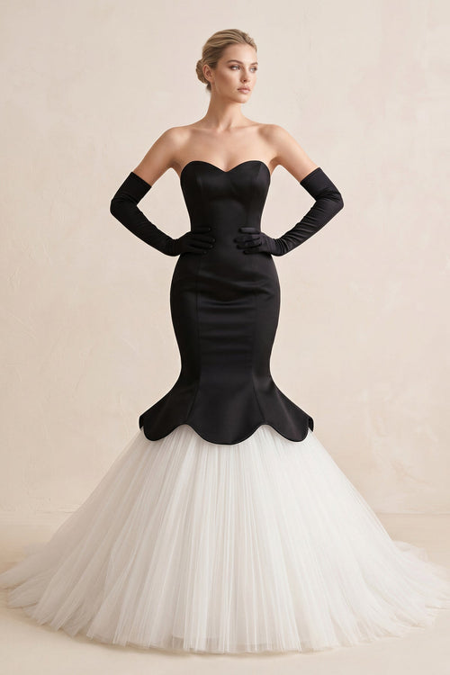 Sweetheart Mermaid Satin Tulle Wedding Dress in Black - SHE IS ME Wedding Dresses