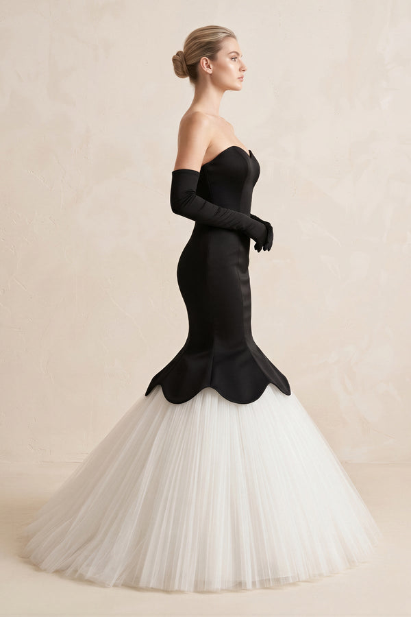 Sweetheart Mermaid Satin Tulle Wedding Dress in Black - SHE IS ME Wedding Dresses