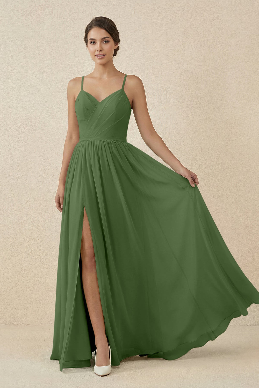 Sweetheart A-Line Chiffon Bridesmaid Dress in Moss