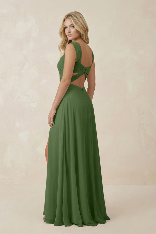 Sweetheart A-Line Chiffon Long Bridesmaid Dress in Moss