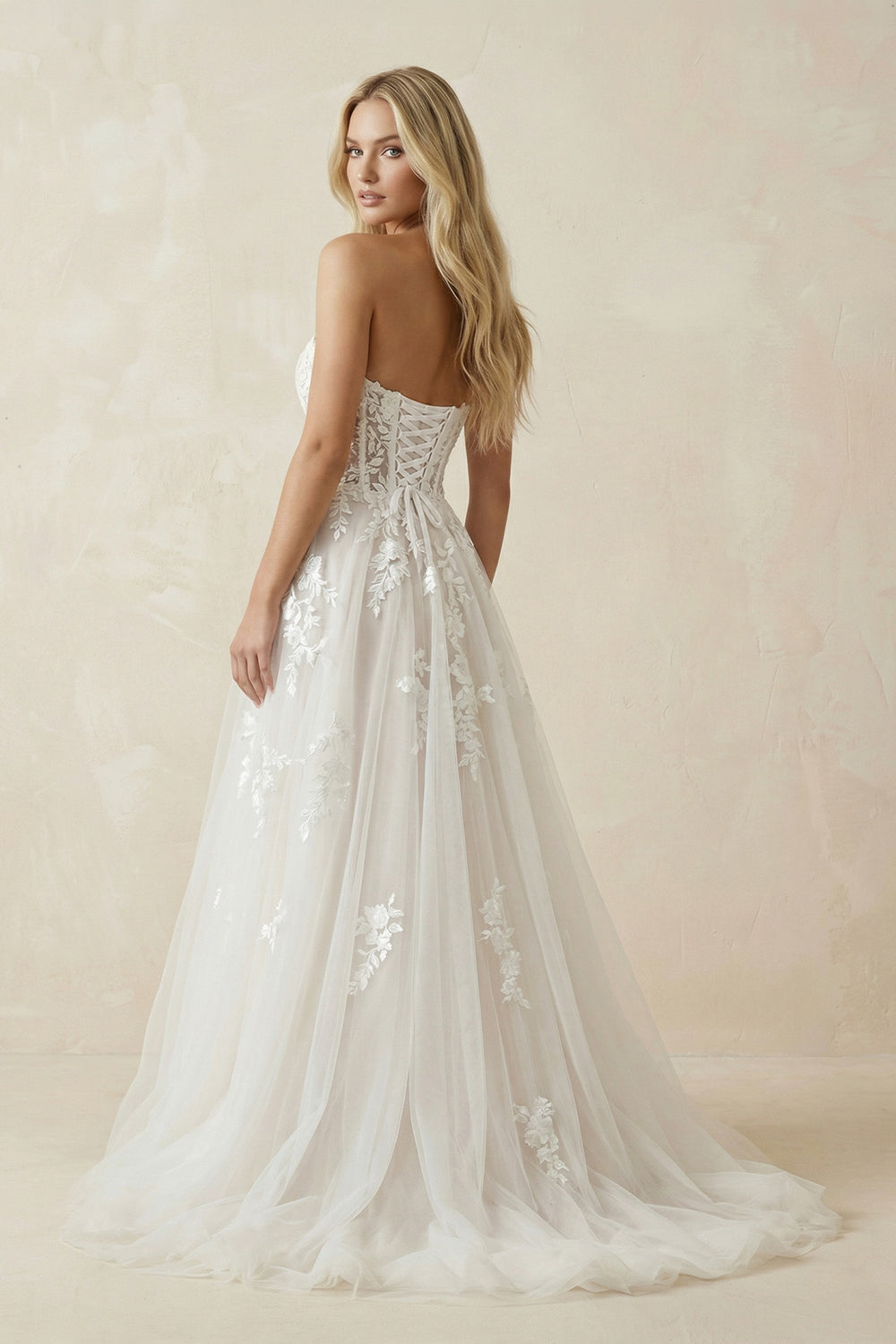 Sweetheart Tulle A - Line Appliqued Wedding Dress in Ivory - KISS BRIDAL Wedding Dresses