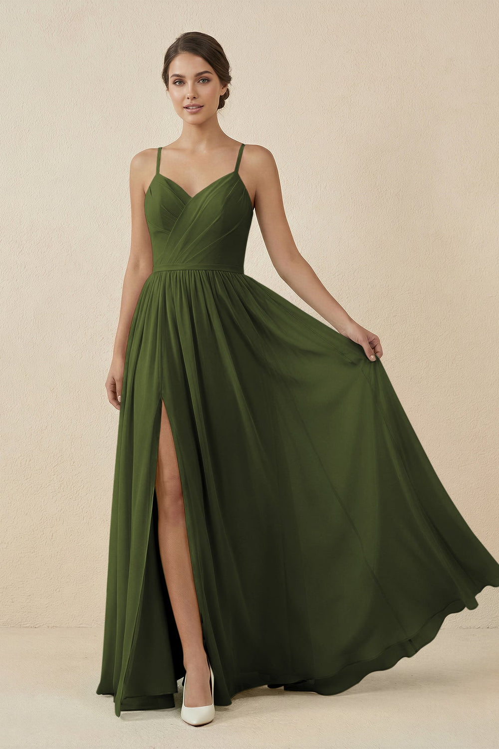 Sweetheart A - Line Chiffon Bridesmaid Dress in Olive - KISS BRIDAL Bridesmaid Dresses