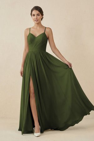 Sweetheart A - Line Chiffon Bridesmaid Dress in Olive - KISS BRIDAL Bridesmaid Dresses