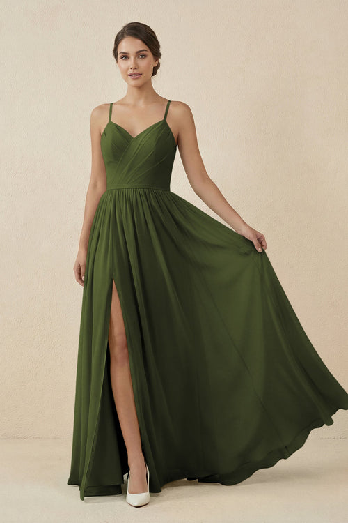 Sweetheart A - Line Chiffon Bridesmaid Dress in Olive - KISS BRIDAL Bridesmaid Dresses