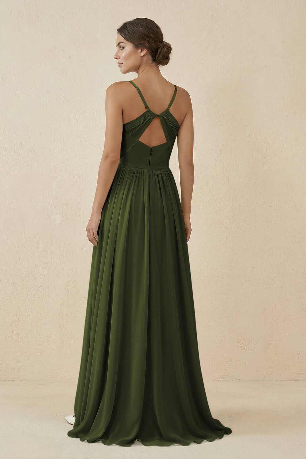 Sweetheart A - Line Chiffon Bridesmaid Dress in Olive - KISS BRIDAL Bridesmaid Dresses