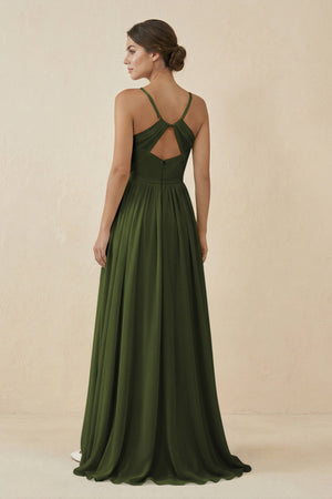 Sweetheart A - Line Chiffon Bridesmaid Dress in Olive - KISS BRIDAL Bridesmaid Dresses