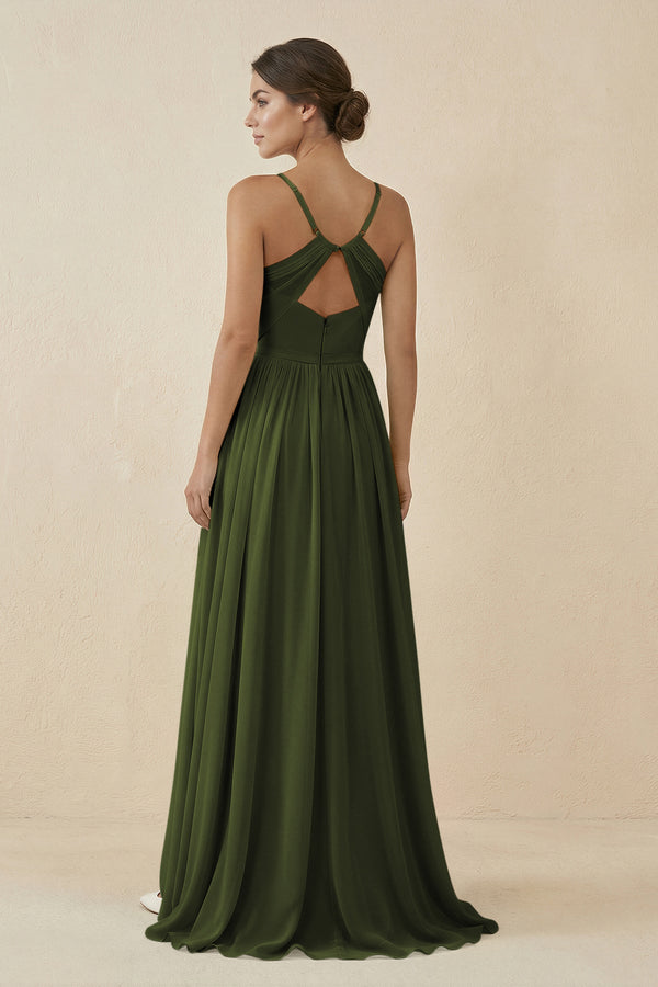 Sweetheart A - Line Chiffon Bridesmaid Dress in Olive - KISS BRIDAL Bridesmaid Dresses