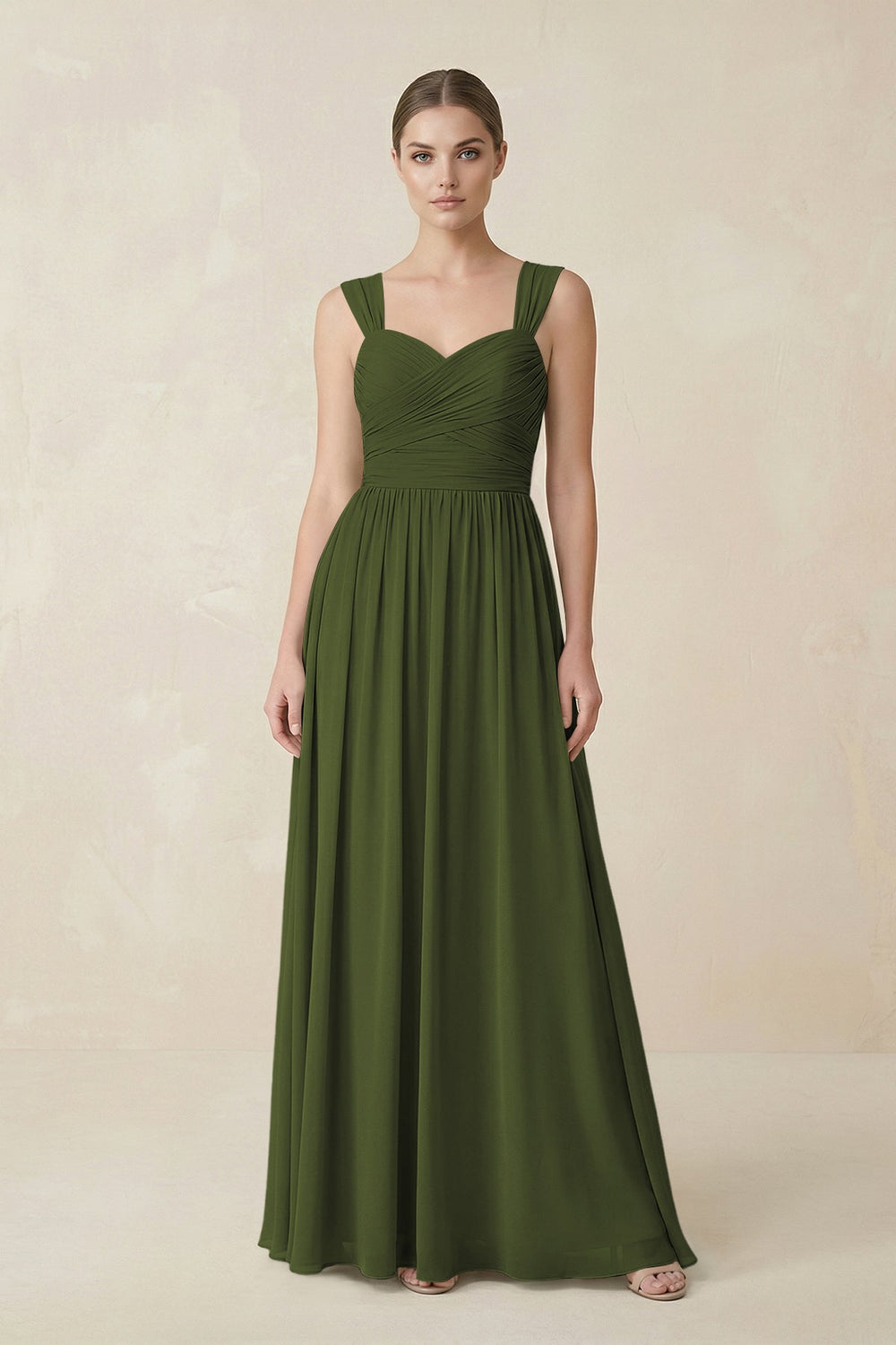Sweetheart Pleated Chiffon A - Line Bridesmaid Dress in Olive - KISS BRIDAL Bridesmaid Dresses