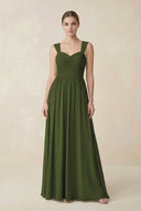 Sweetheart Pleated Chiffon A - Line Bridesmaid Dress in Olive - SHE IS ME Bridesmaid Dresses