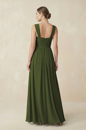 Sweetheart Pleated Chiffon A - Line Bridesmaid Dress in Olive - SHE IS ME Bridesmaid Dresses
