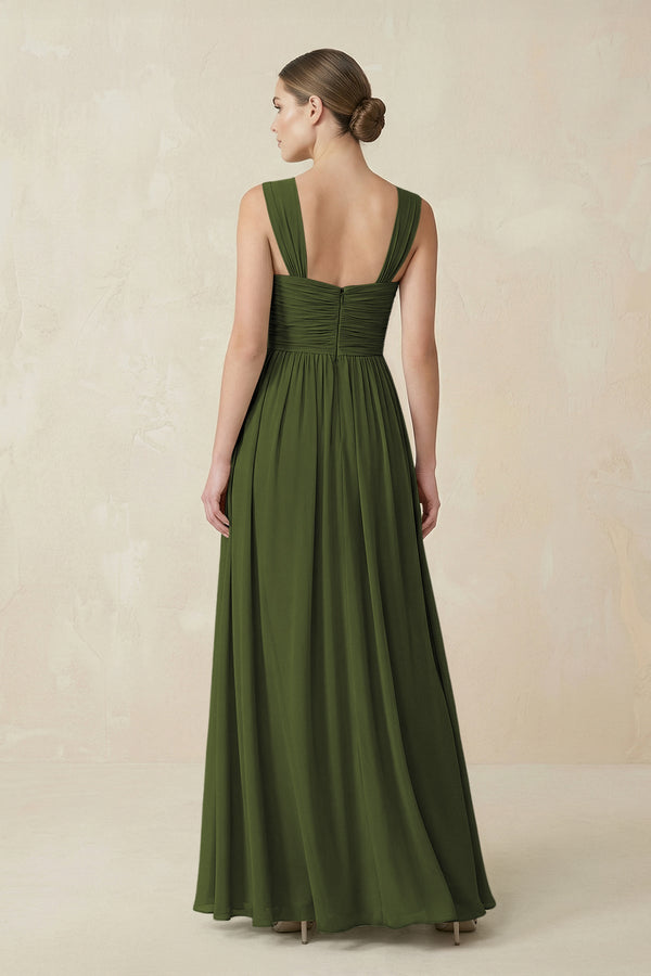 Sweetheart Pleated Chiffon A - Line Bridesmaid Dress in Olive - SHE IS ME Bridesmaid Dresses
