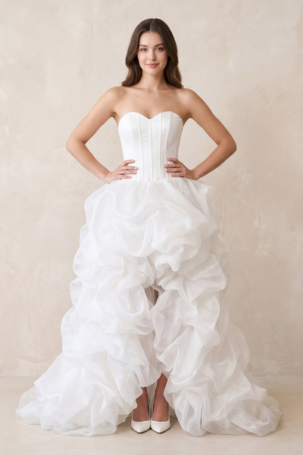 Sweetheart Organza High Low Wedding Dress in White - KISS BRIDAL Wedding Dresses