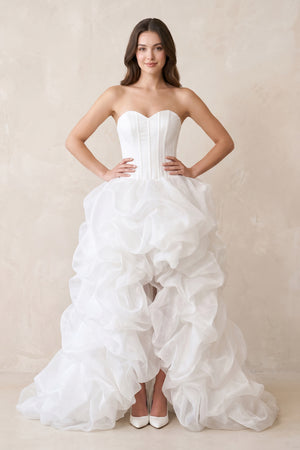 Sweetheart Organza High Low Wedding Dress in White - KISS BRIDAL Wedding Dresses