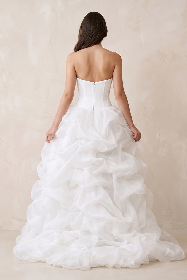 Sweetheart Organza High Low Wedding Dress in White - KISS BRIDAL Wedding Dresses