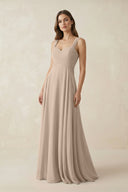 Sweetheart Pleated A - Line Chiffon Bridesmaid Dress in Almond - SHE IS ME Bridesmaid Dresses