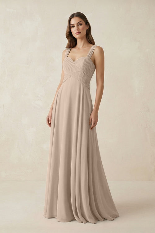 Sweetheart Pleated A - Line Chiffon Bridesmaid Dress in Almond - SHE IS ME Bridesmaid Dresses
