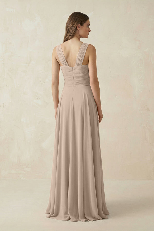 Sweetheart Pleated A - Line Chiffon Bridesmaid Dress in Almond - SHE IS ME Bridesmaid Dresses