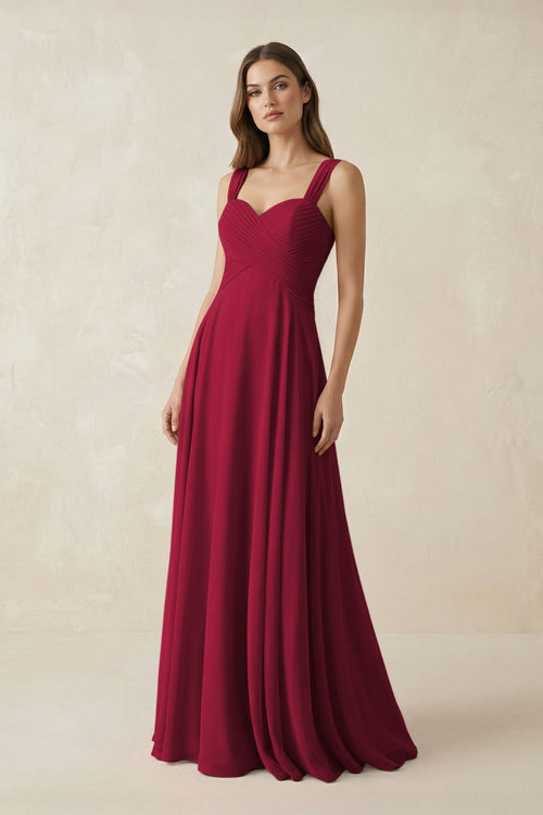 Sweetheart Pleated A - Line Chiffon Bridesmaid Dress in Berry - SHE IS ME Bridesmaid Dresses
