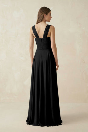 Sweetheart Pleated A - Line Chiffon Bridesmaid Dress in Black - SHE IS ME Bridesmaid Dresses