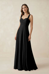 Sweetheart Pleated A - Line Chiffon Bridesmaid Dress in Black - KISS BRIDAL Bridesmaid Dresses