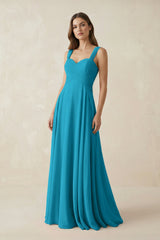 Sweetheart Pleated A - Line Chiffon Bridesmaid Dress in Blue Jay - KISS BRIDAL Bridesmaid Dresses
