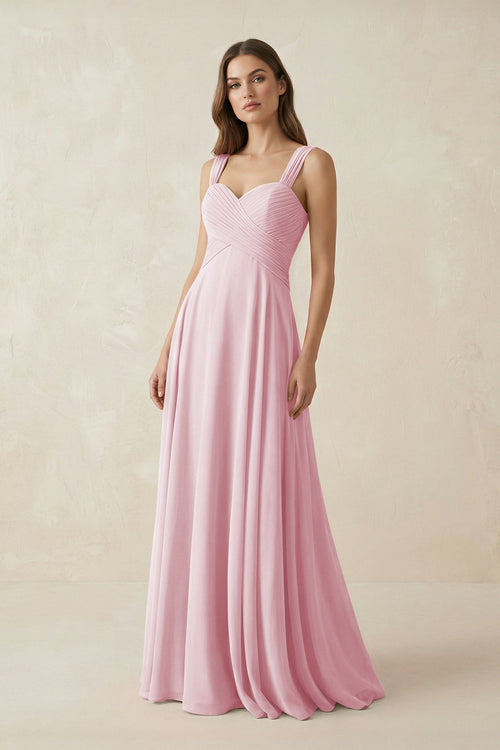 Sweetheart Pleated A - Line Chiffon Bridesmaid Dress in Candy Pink - SHE IS ME Bridesmaid Dresses