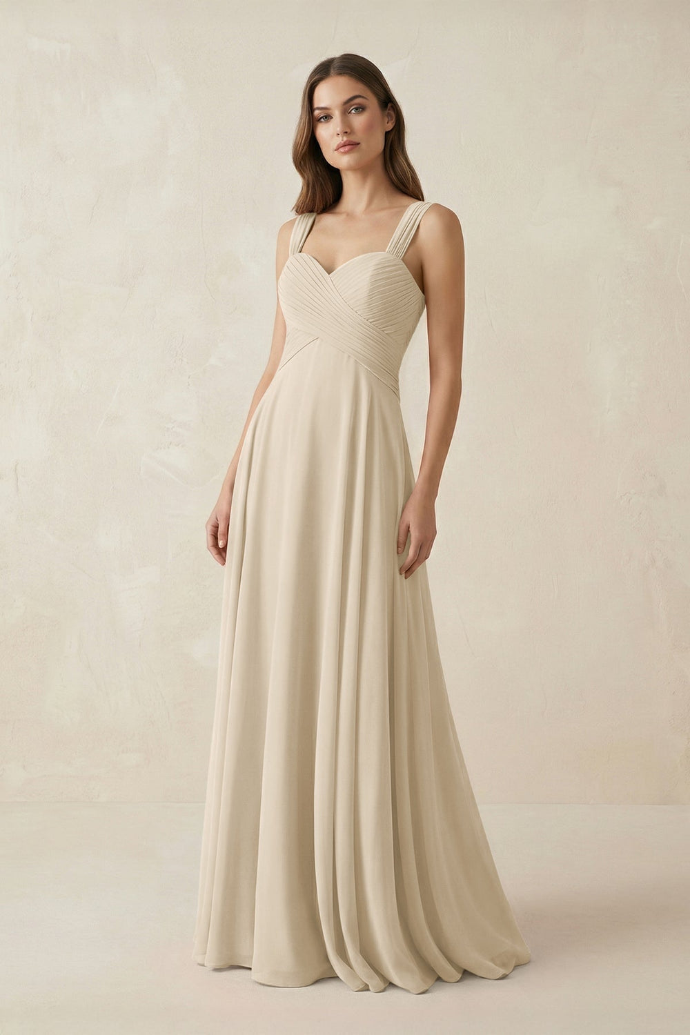 Sweetheart Pleated A - Line Chiffon Bridesmaid Dress in Champagne - KISS BRIDAL Bridesmaid Dresses
