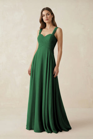 Sweetheart Pleated A - Line Chiffon Bridesmaid Dress in Dark Green - SHE IS ME Bridesmaid Dresses