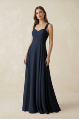 Sweetheart Pleated A - Line Chiffon Bridesmaid Dress in Dark Navy - KISS BRIDAL Bridesmaid Dresses