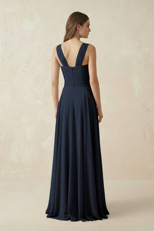 Sweetheart Pleated A - Line Chiffon Bridesmaid Dress in Dark Navy - SHE IS ME Bridesmaid Dresses