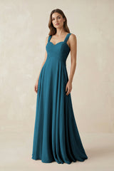 Sweetheart Pleated A - Line Chiffon Bridesmaid Dress in Dark Teal - KISS BRIDAL Bridesmaid Dresses